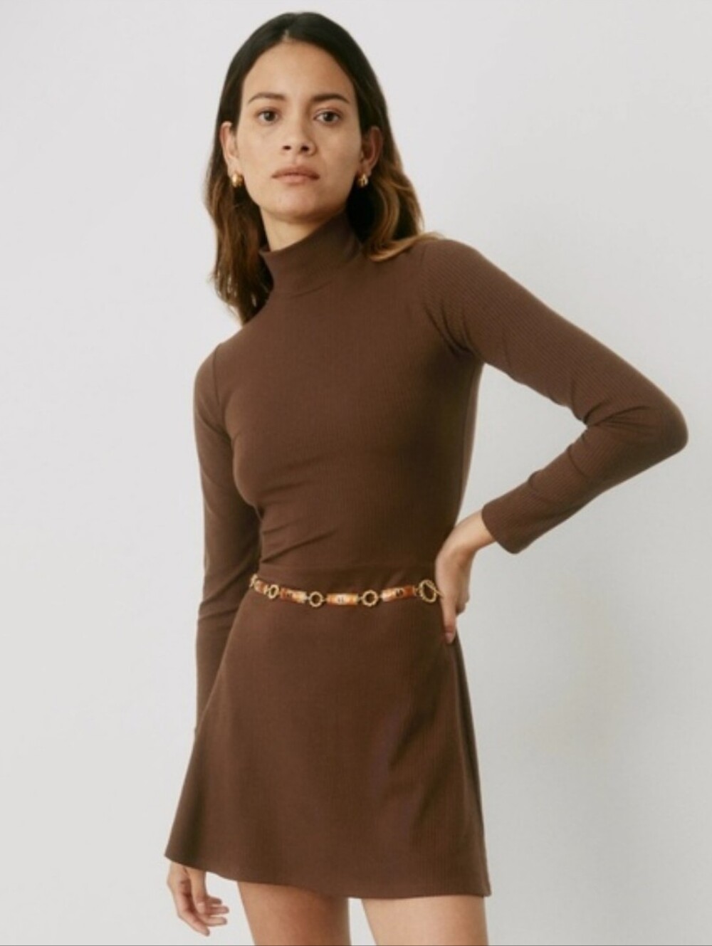 Reformation Maya Dress In Cafe / Chocolate Brown